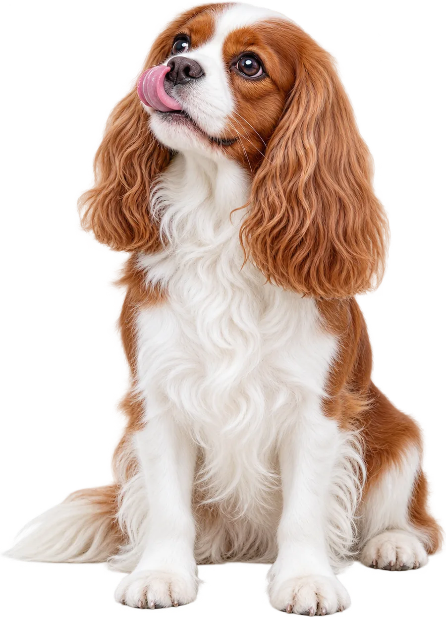 A cavalier spaniel sitting proudly